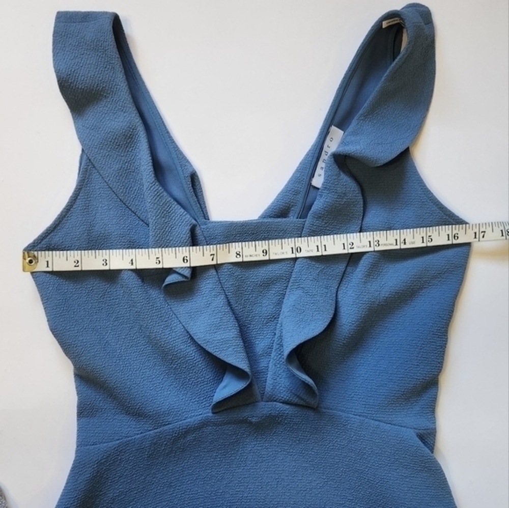 SANDRO PARIS LIGHT‎ BLUE RUFFLE A LINE DRESS - Picture 5 of 12